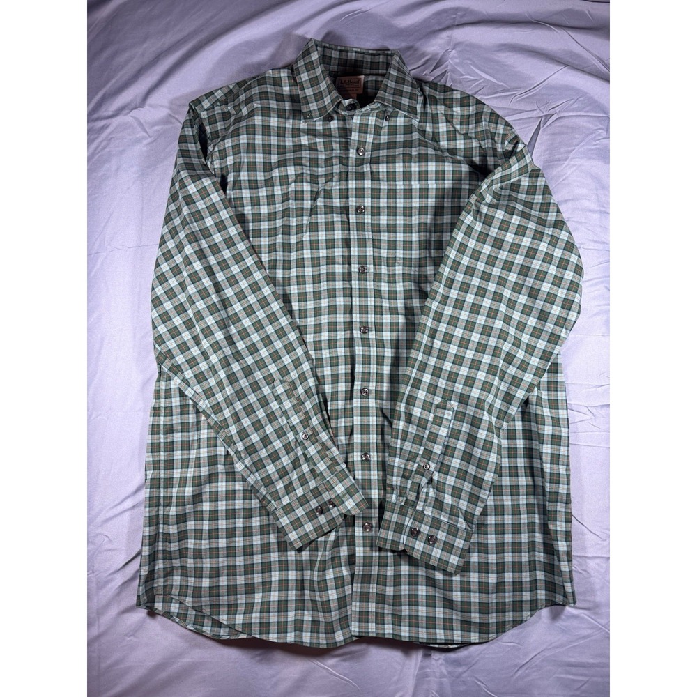 LL Bean Men's Green Plaid Long Sleeve Button Up Shirt Size Large Tall
